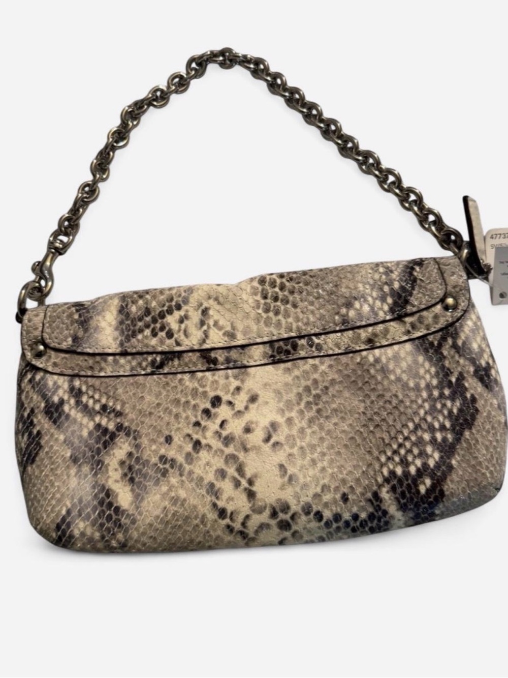 Coach Kristen Snake-Print Bag in Cream and Gray with Silver Chain - Picture 3 of 5